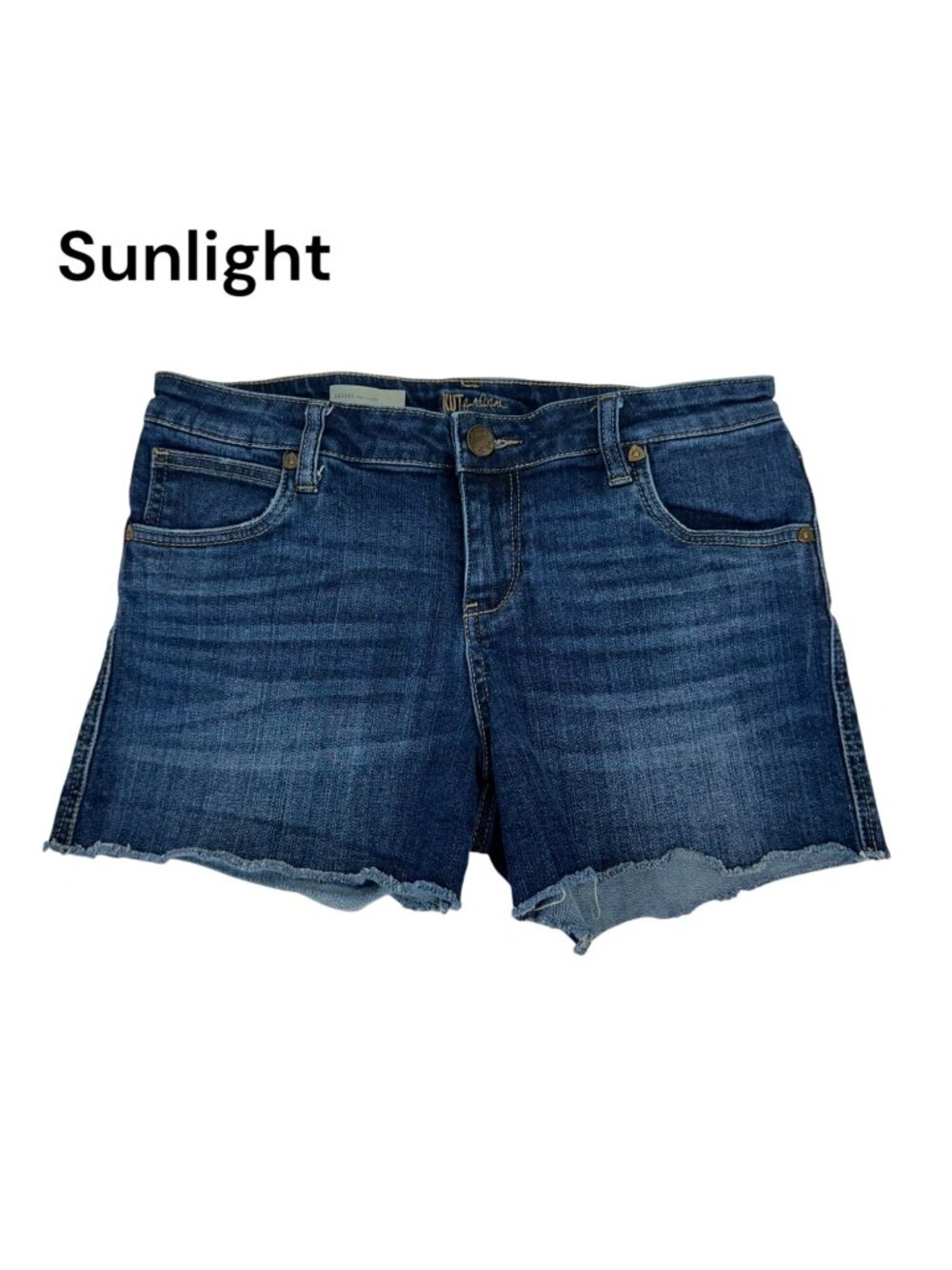 Kut From The Kloth Gidget Fray Hem Denim Shorts Women SZ 8 Blue Medium Wash